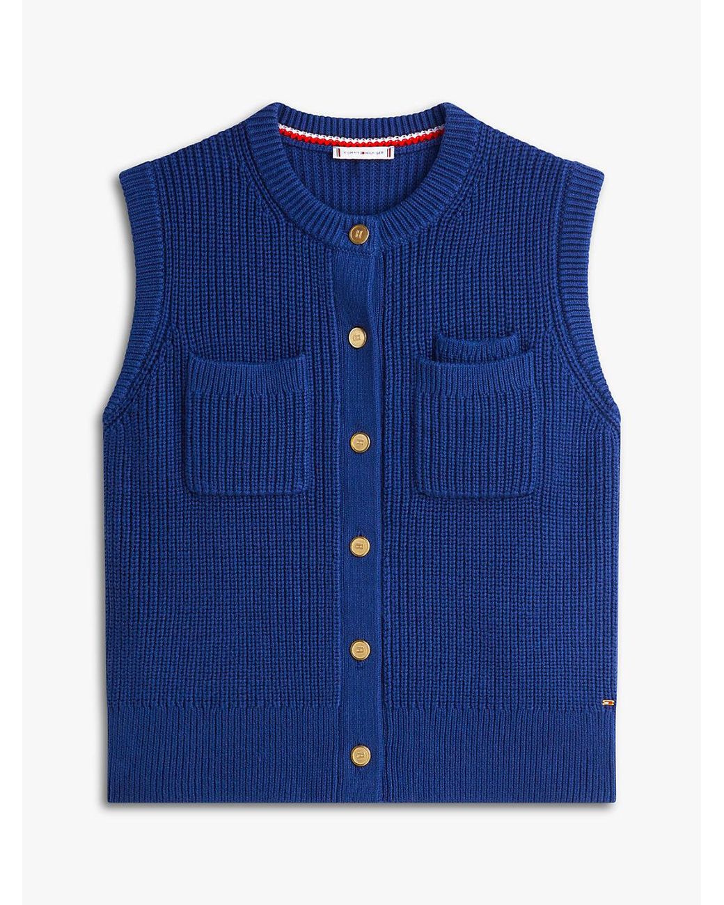 Tommy Hilfiger Blue Tone Button Rib-Knit Vest
