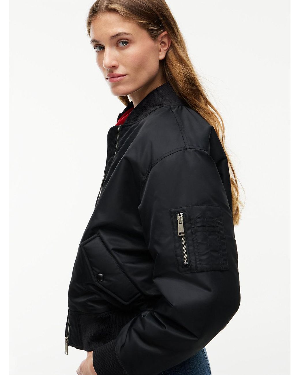 Tommy Hilfiger Black Sleeve Pocket Twill Bomber Jacket