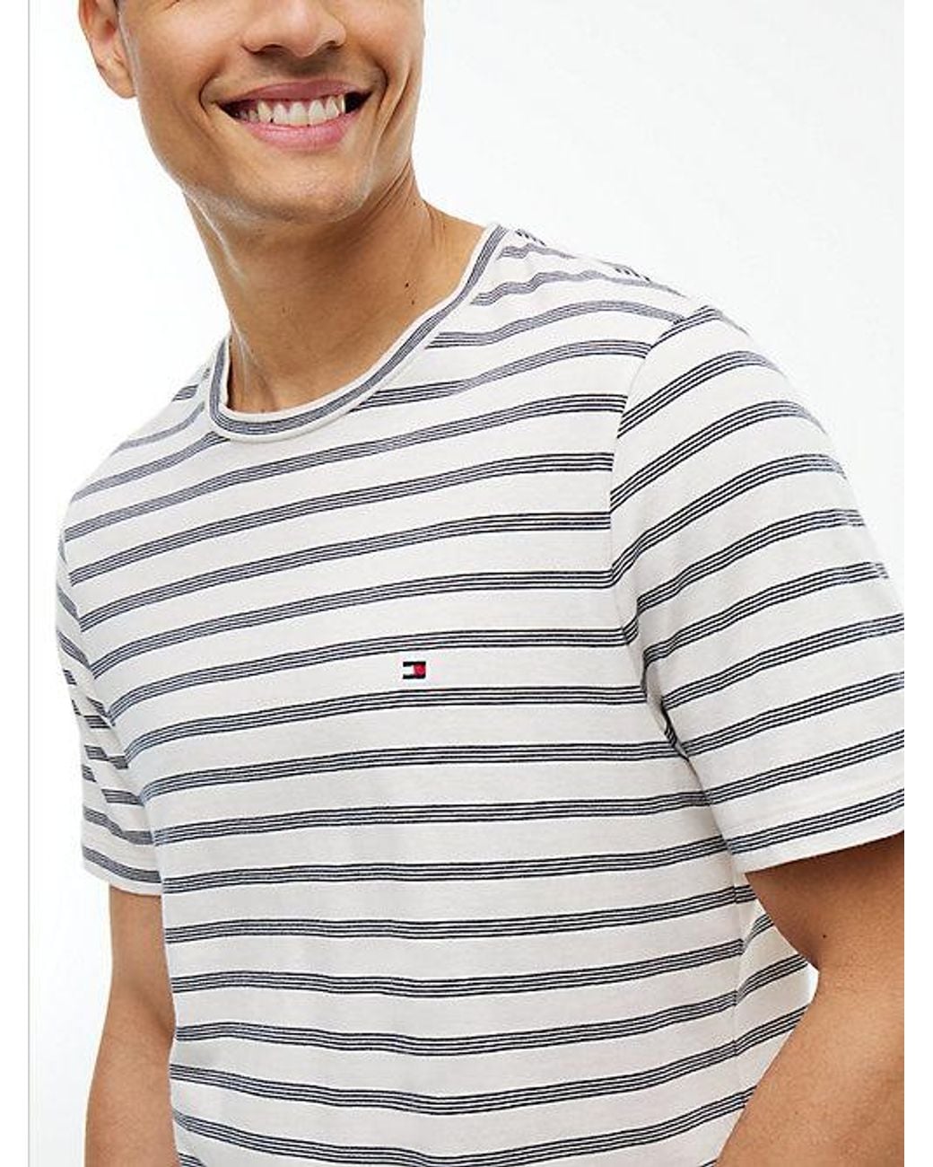 Tommy Hilfiger White Flag Embroidery Stripe Jersey T-Shirt for men