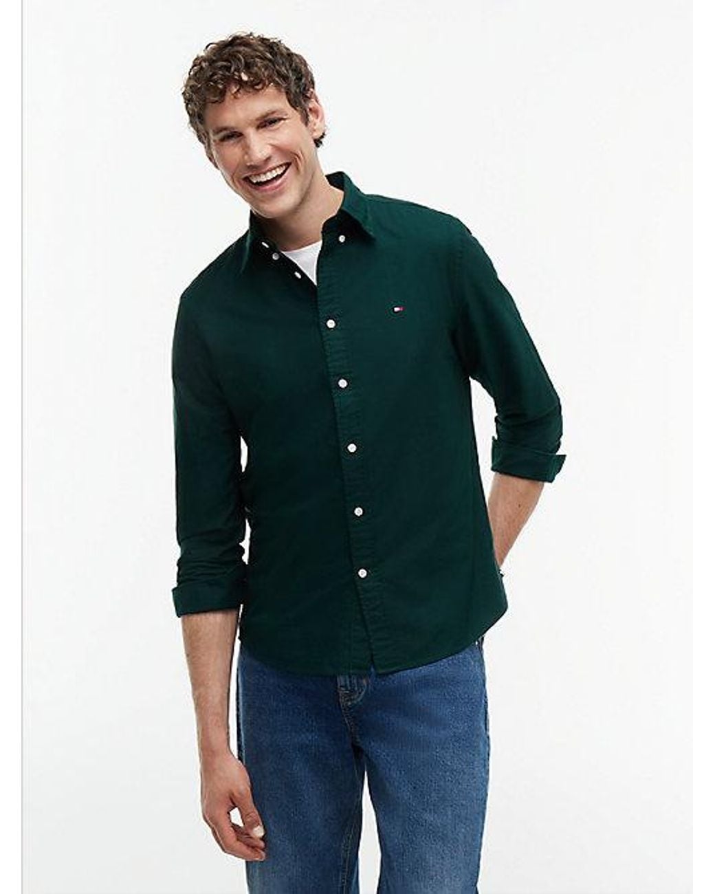 Tommy Hilfiger Green Regular Fit Flag Embroidery Oxford Shirt for men