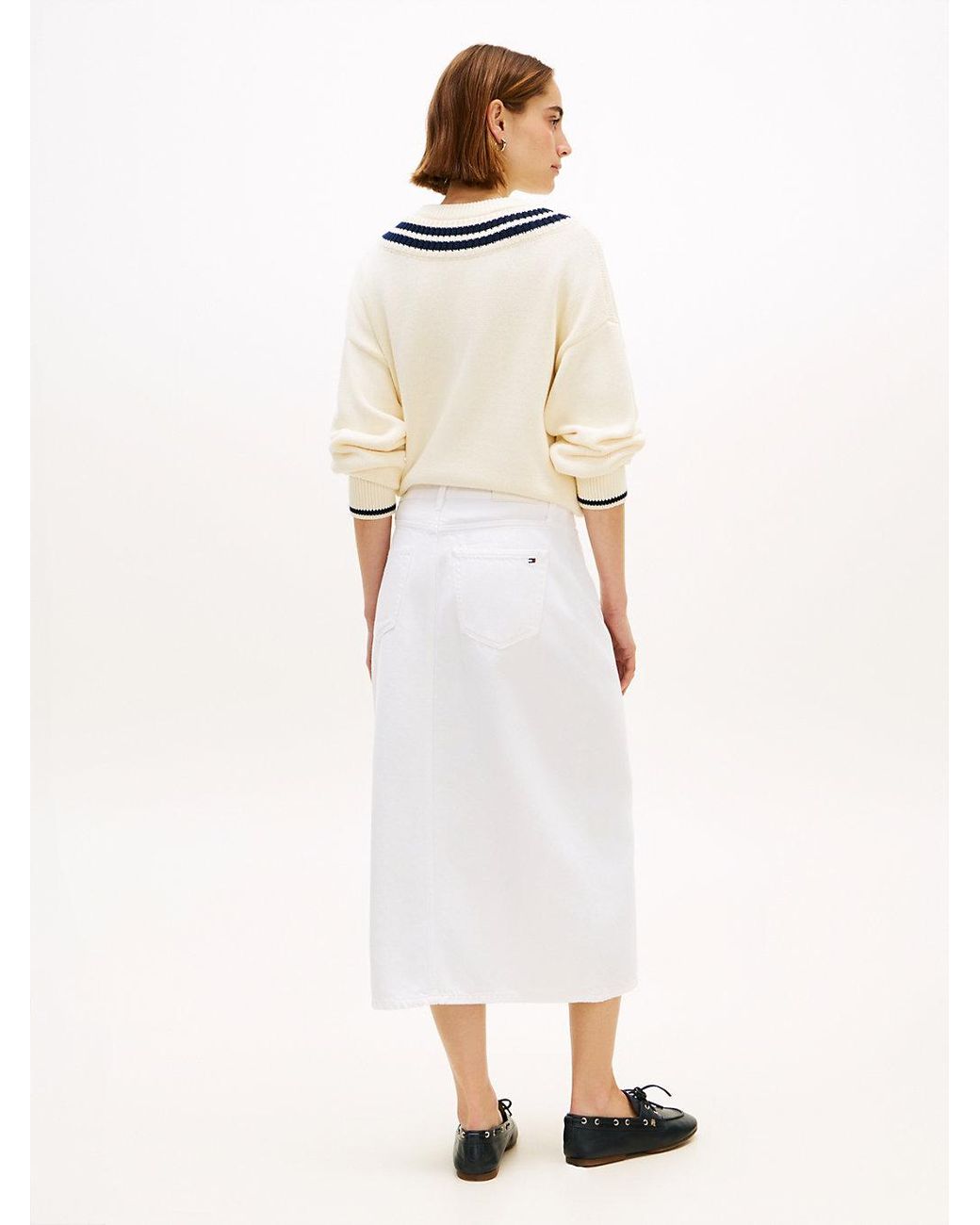 Tommy Hilfiger White Tone Button Denim Midi Skirt