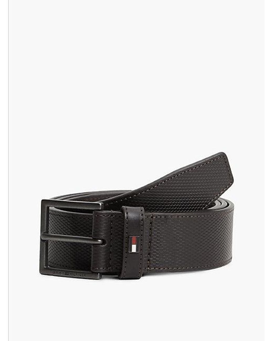 Tommy Hilfiger Black Leather Tonal Square Buckle Textured Belt for men