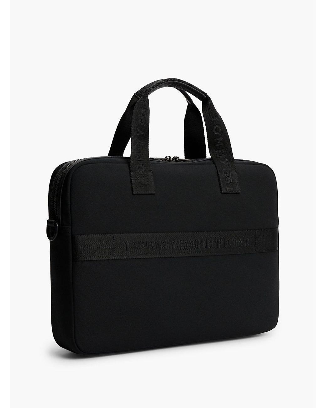 Tommy Hilfiger Black Removable Strap Textile Laptop Bag for men