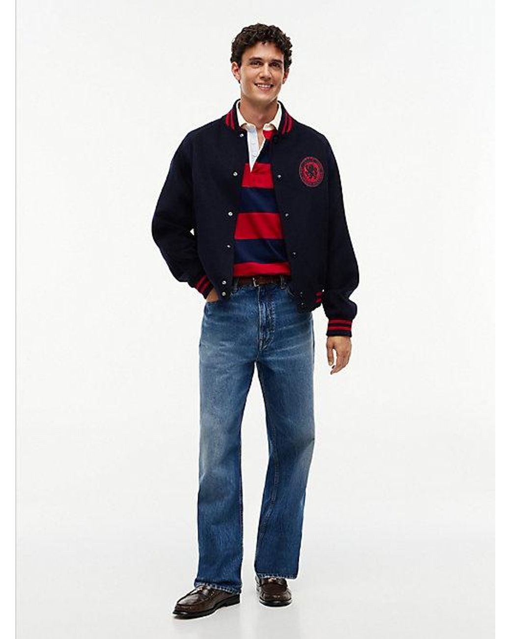 Tommy Hilfiger Blue Crest Wool Blend Varsity Jacket for men