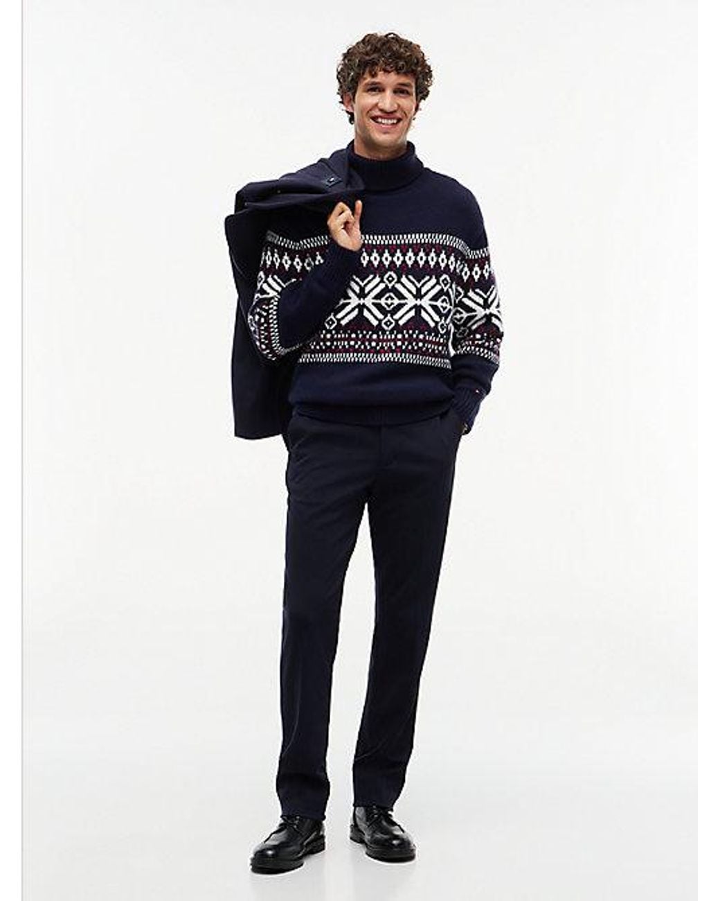 Tommy Hilfiger Blue Wool Blend Roll Neck Fair Isle Jumper for men