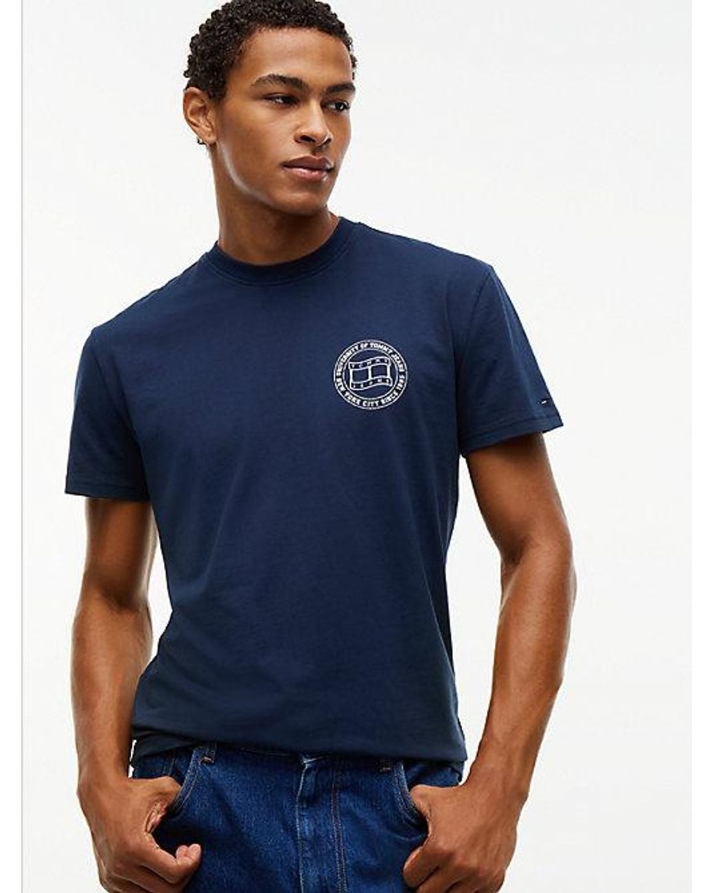 Tommy Hilfiger Blue Tommy Jeans Wavy Flag Back Logo Jersey T-Shirt for men