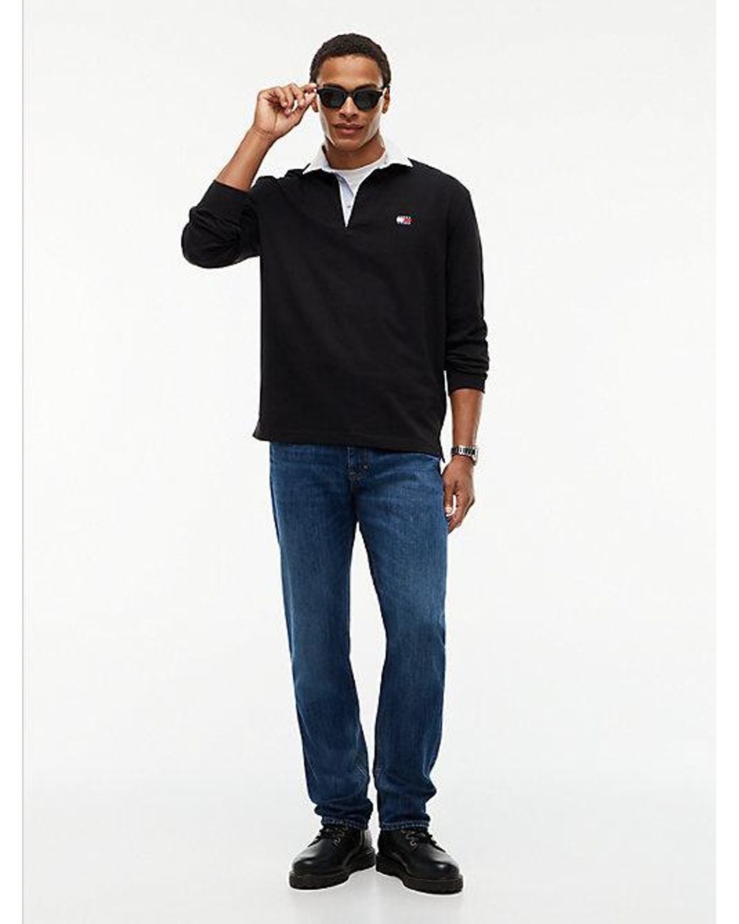 Tommy Hilfiger Black Tommy Jeans Tommy Badge Relaxed Rugby Shirt for men