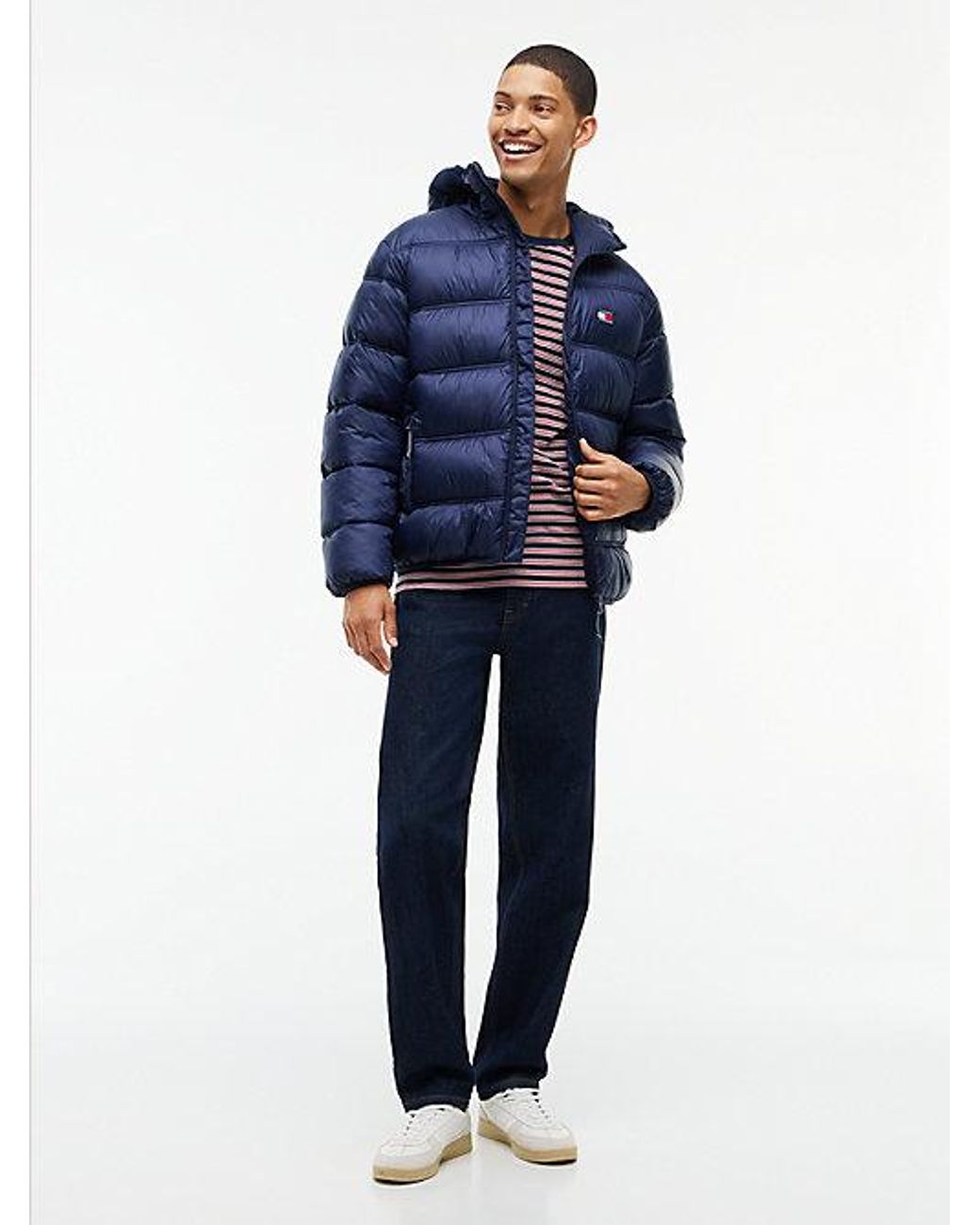 Tommy Hilfiger Blue Tommy Jeans Tonal Logo Hooded Puffer Jacket for men