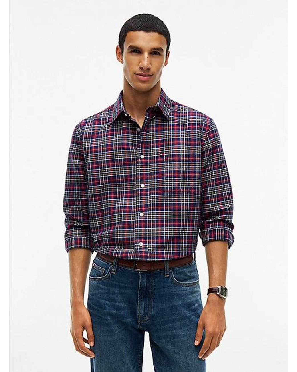 Tommy Hilfiger Blue Relaxed Fit Tartan Check Oxford Shirt for men