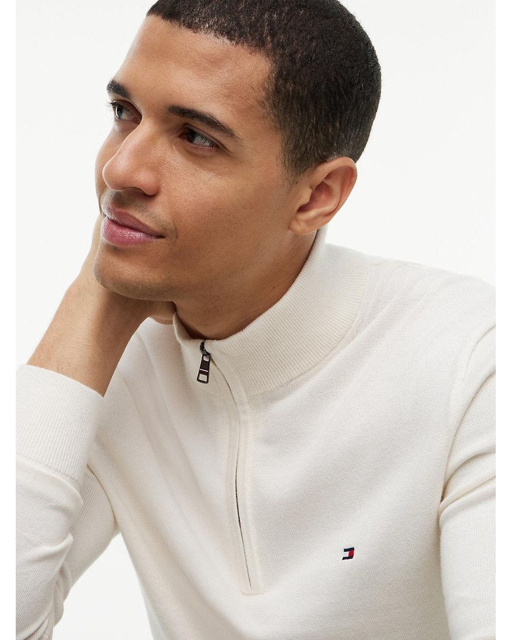 Tommy Hilfiger White Quarter-zip Mock Neck Jumper for men