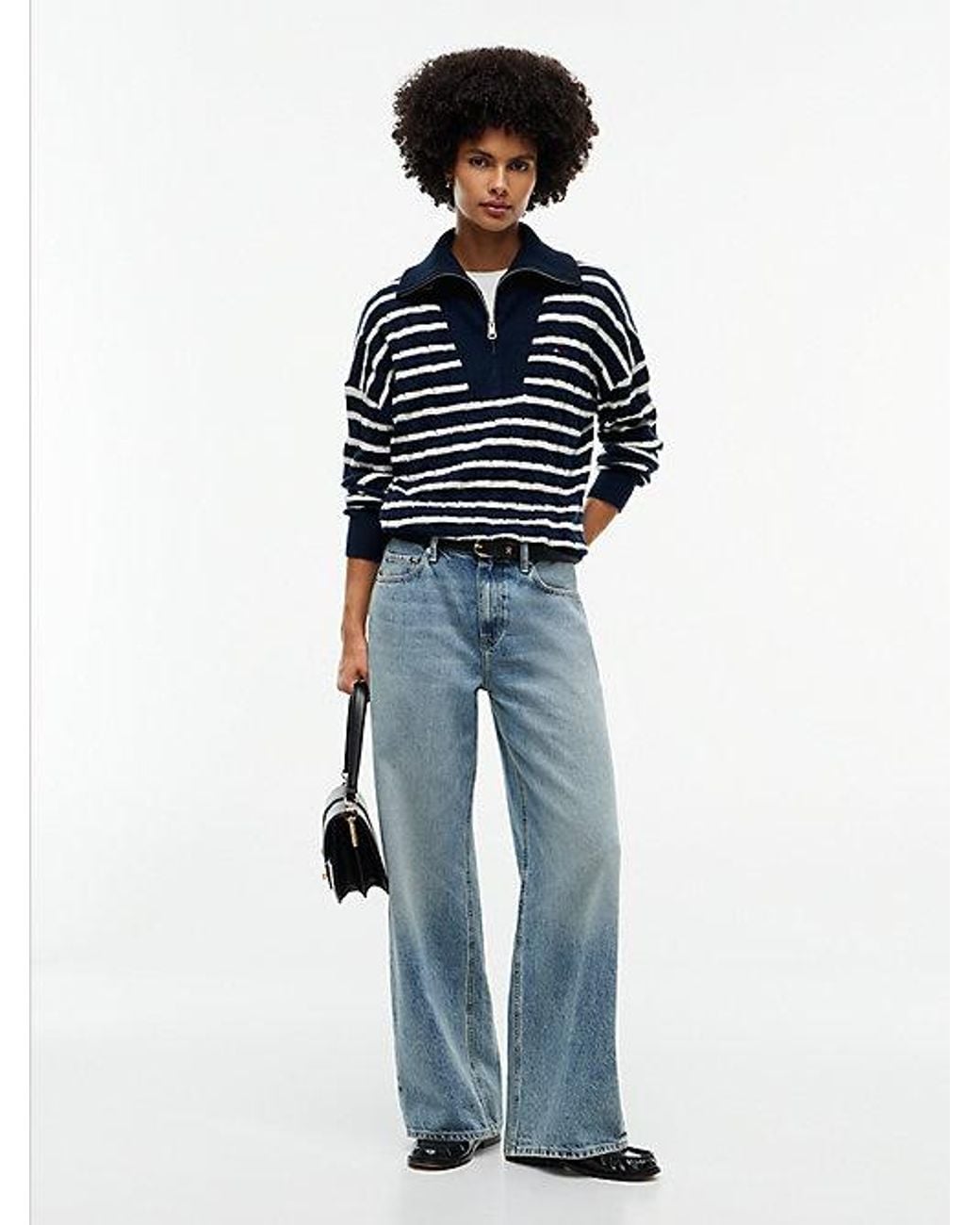 Tommy Hilfiger Blue Pure Wool Cable Knit Quarter Zip Jumper