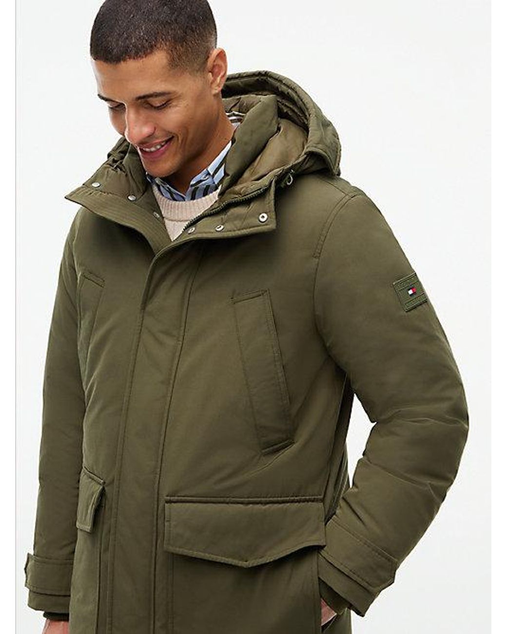 Tommy Hilfiger Green Logo Patch Down Hooded Rockie Parka for men