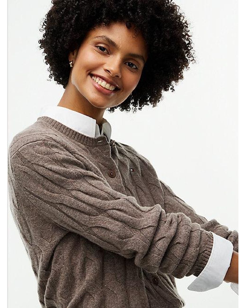 Tommy Hilfiger Gray Pure Wool Cable Knit Slim Cardigan