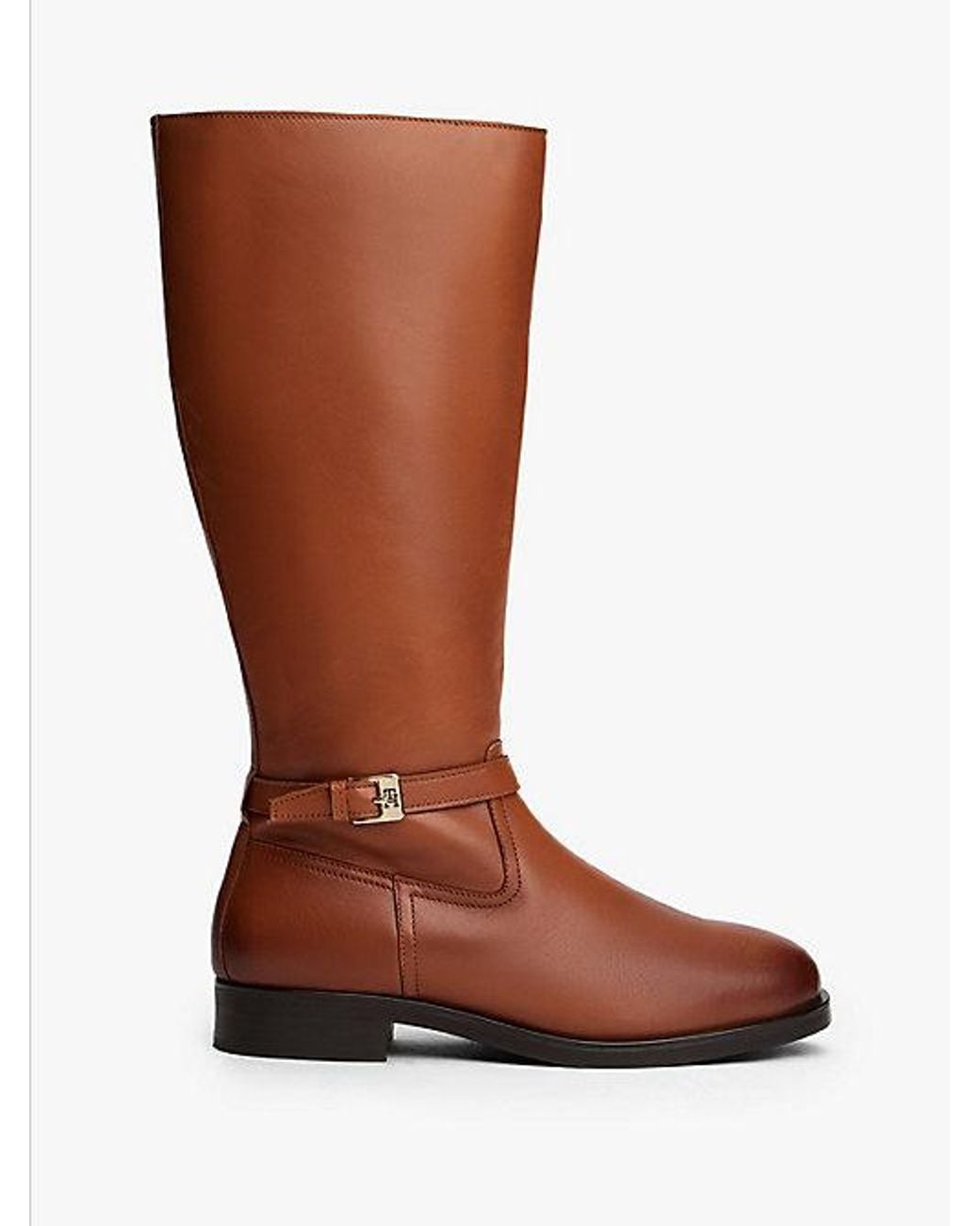Tommy Hilfiger Brown Leather Th Monogram Buckle Riding Boots