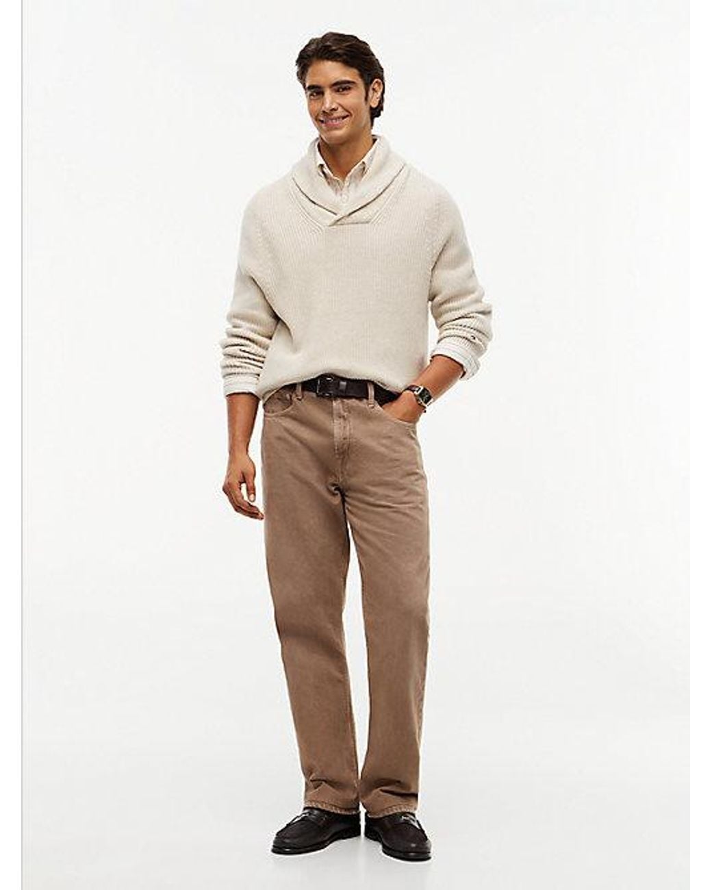 Tommy Hilfiger Natural Shawl Collar Relaxed Rib Knit Jumper for men