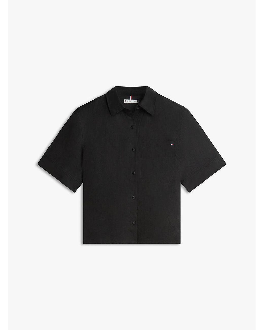 Tommy Hilfiger Black Relaxed Fit Pure Linen Short Sleeve Shirt