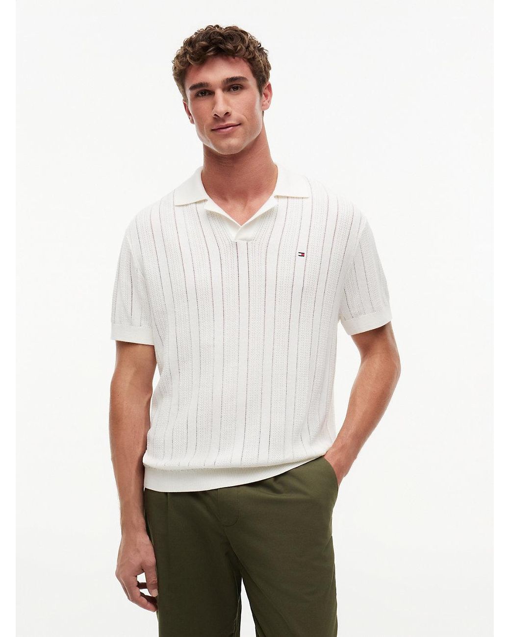 Tommy Hilfiger White Relaxed Pointelle Structured Polo Shirt With Linen for men