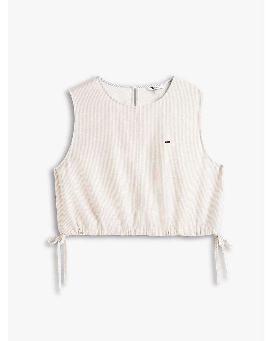 Tommy Hilfiger White Side Tie Linen Blend Sleeveless Blouse