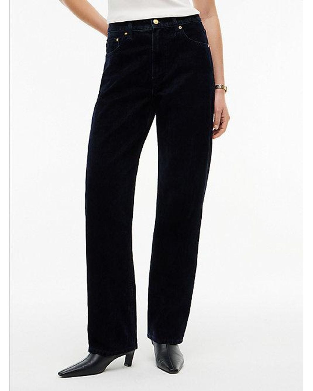 Tommy Hilfiger Blue Sarah Festive High Rise Straight Flocked Jeans