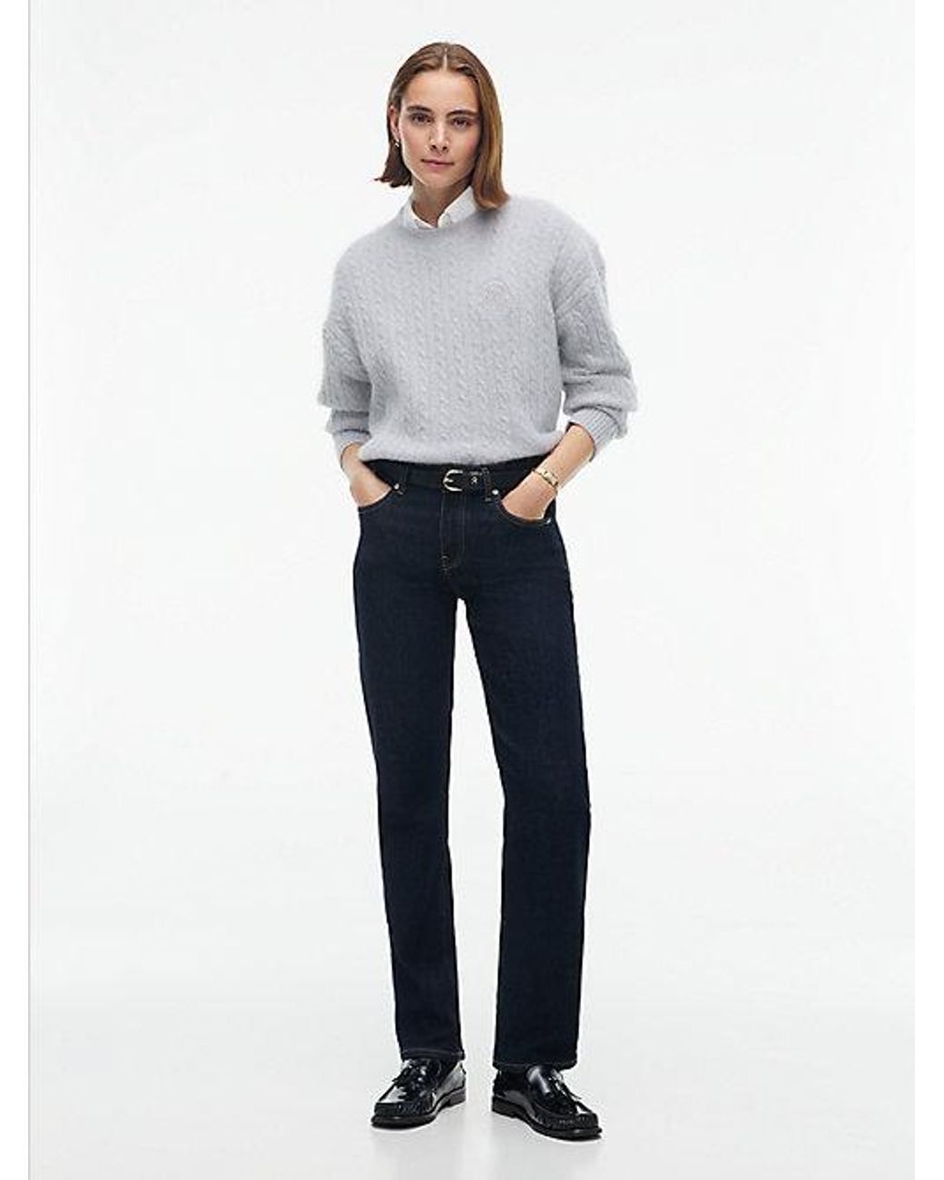 Tommy Hilfiger Gray Crest Cable Knit Alpaca Wool Blend Jumper