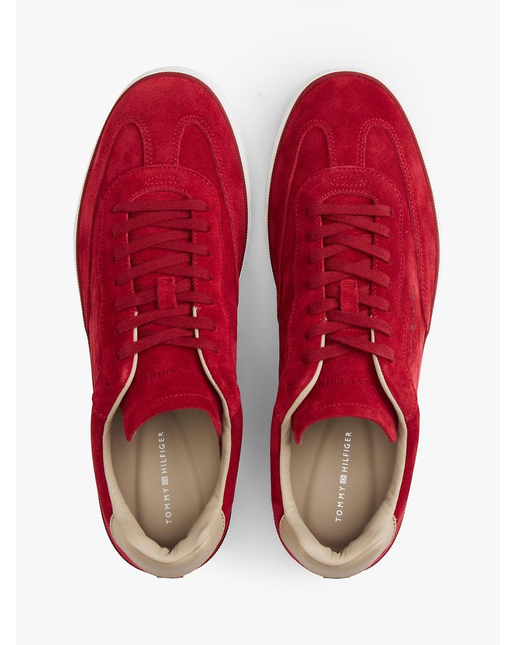 Tommy Hilfiger Red Luxe Embossed Logo Suede Trainers for men
