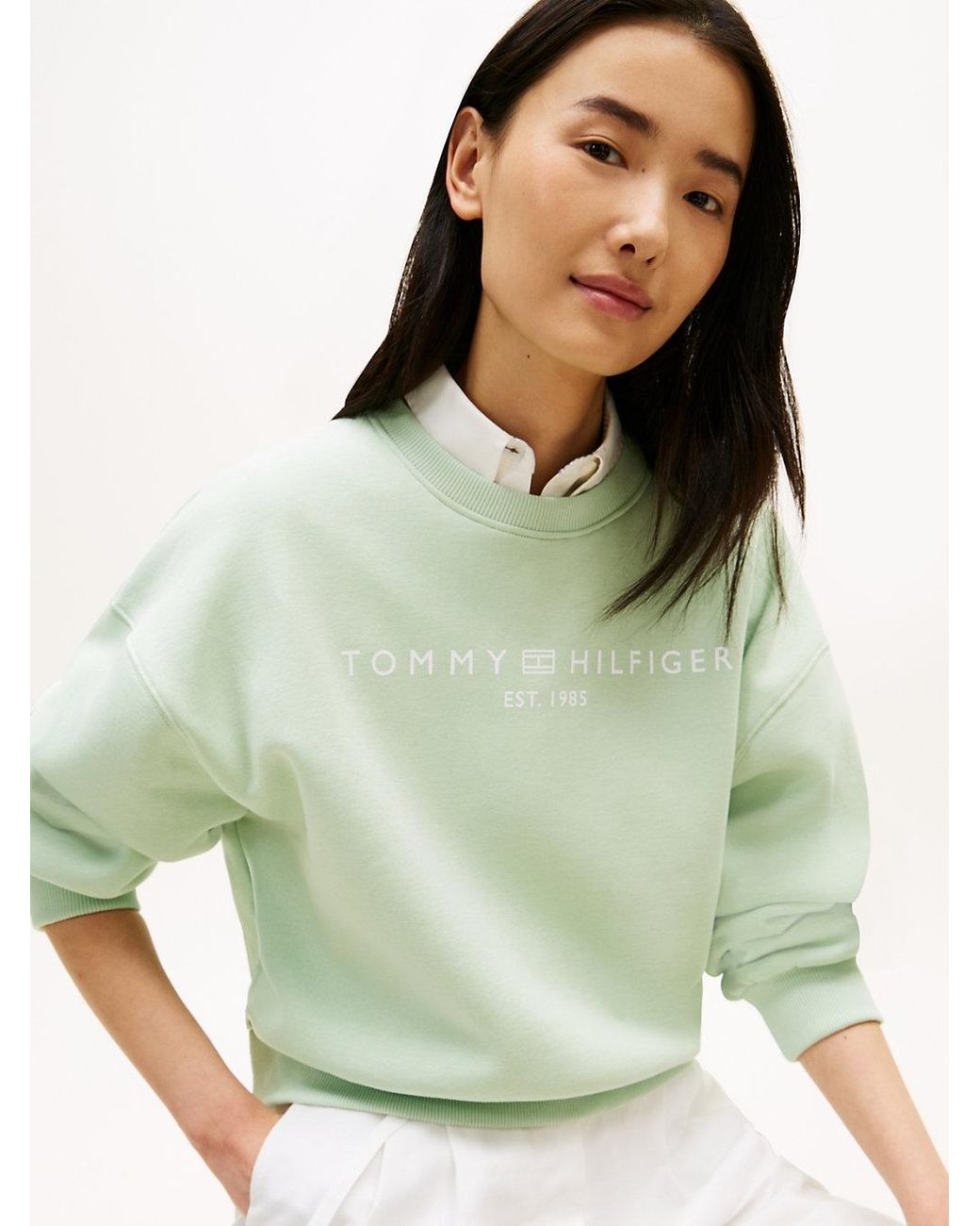 Tommy Hilfiger Green Logo Relaxed Fleece Sweatshirt