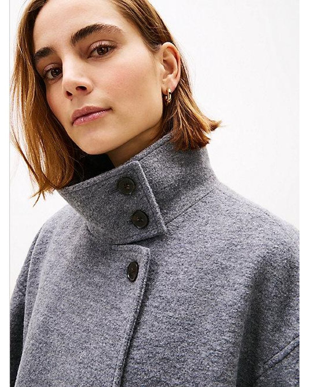 Tommy Hilfiger Blue Wool Blend Funnel Neck Relaxed Coat