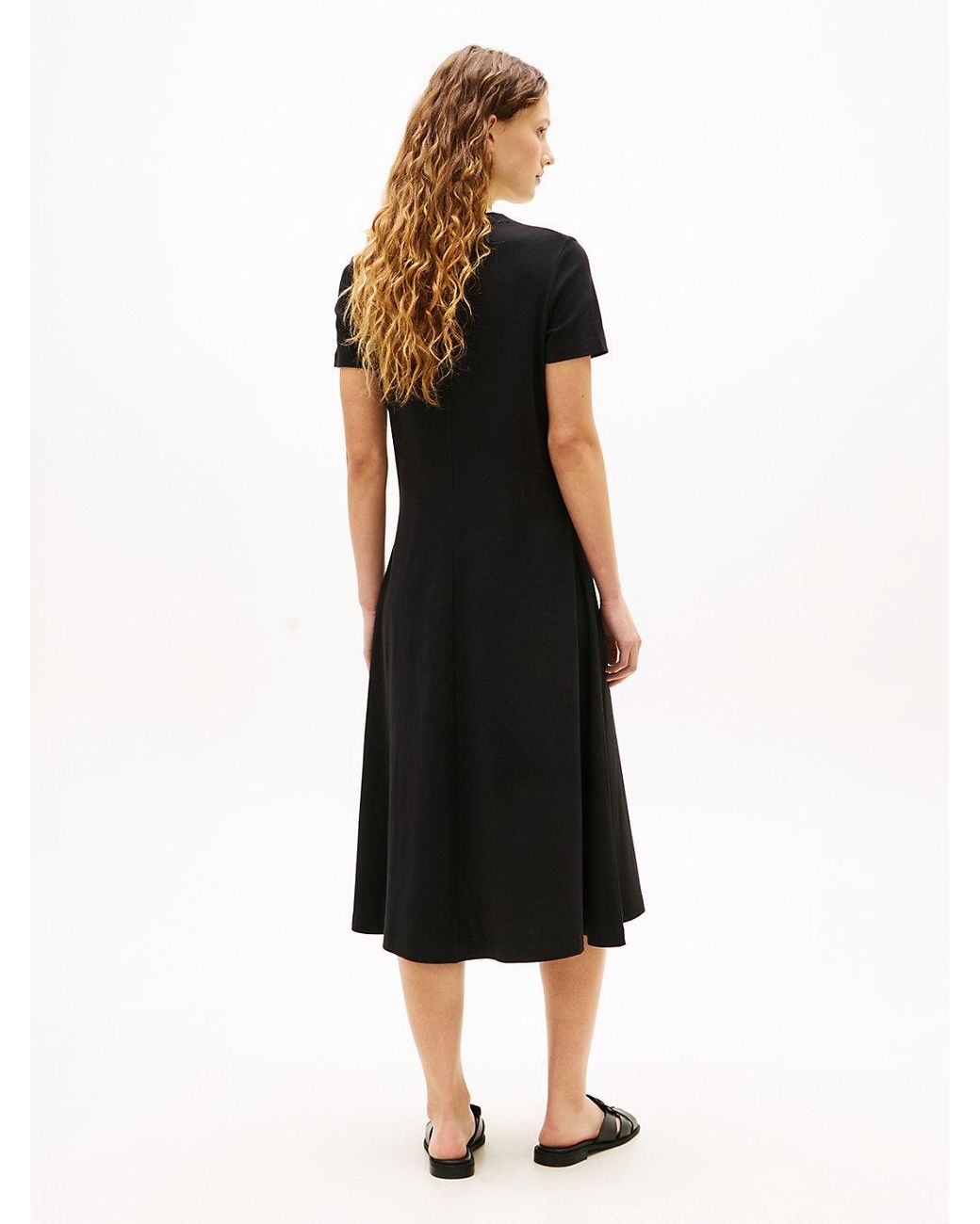 Tommy Hilfiger Black Interlock Knit Midi Fit And Flare Dress