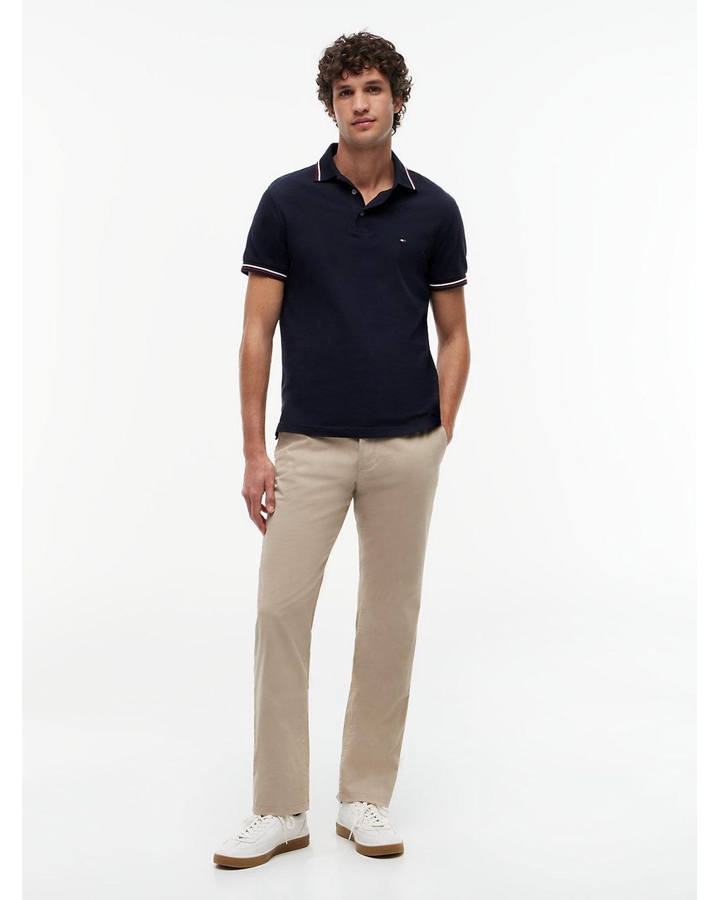 Tommy Hilfiger Blue Short Sleeve Casual Polo Shirts In Slim Fit With Stretch And Cuff Designs for men