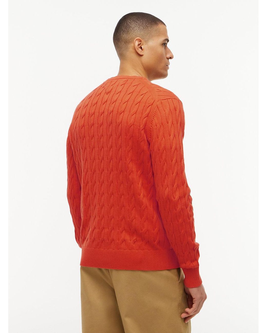 Tommy Hilfiger Red Cable Knit Crew Neck Jumper for men
