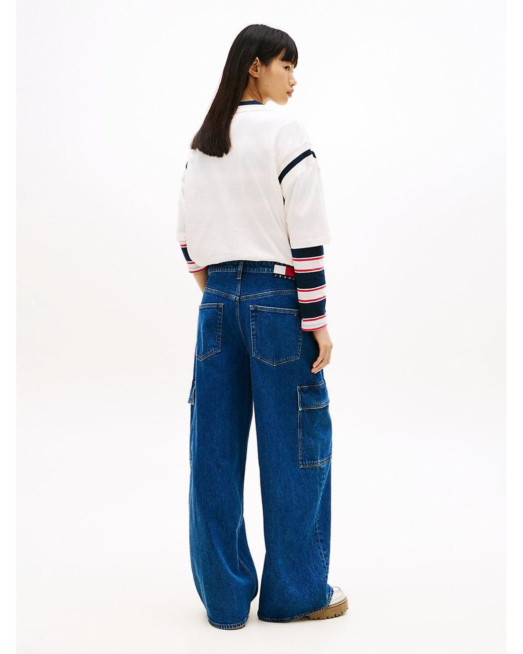 Tommy Hilfiger Blue Mid Rise Loose Wide Leg Cargo Jeans