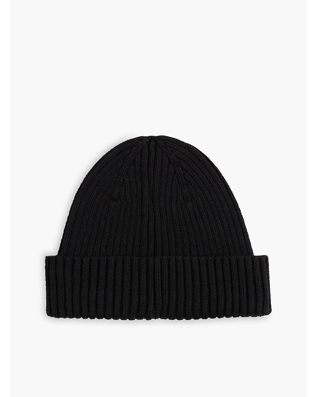 Tommy Hilfiger Black Heritage Logo Rib-Knit Beanie for men