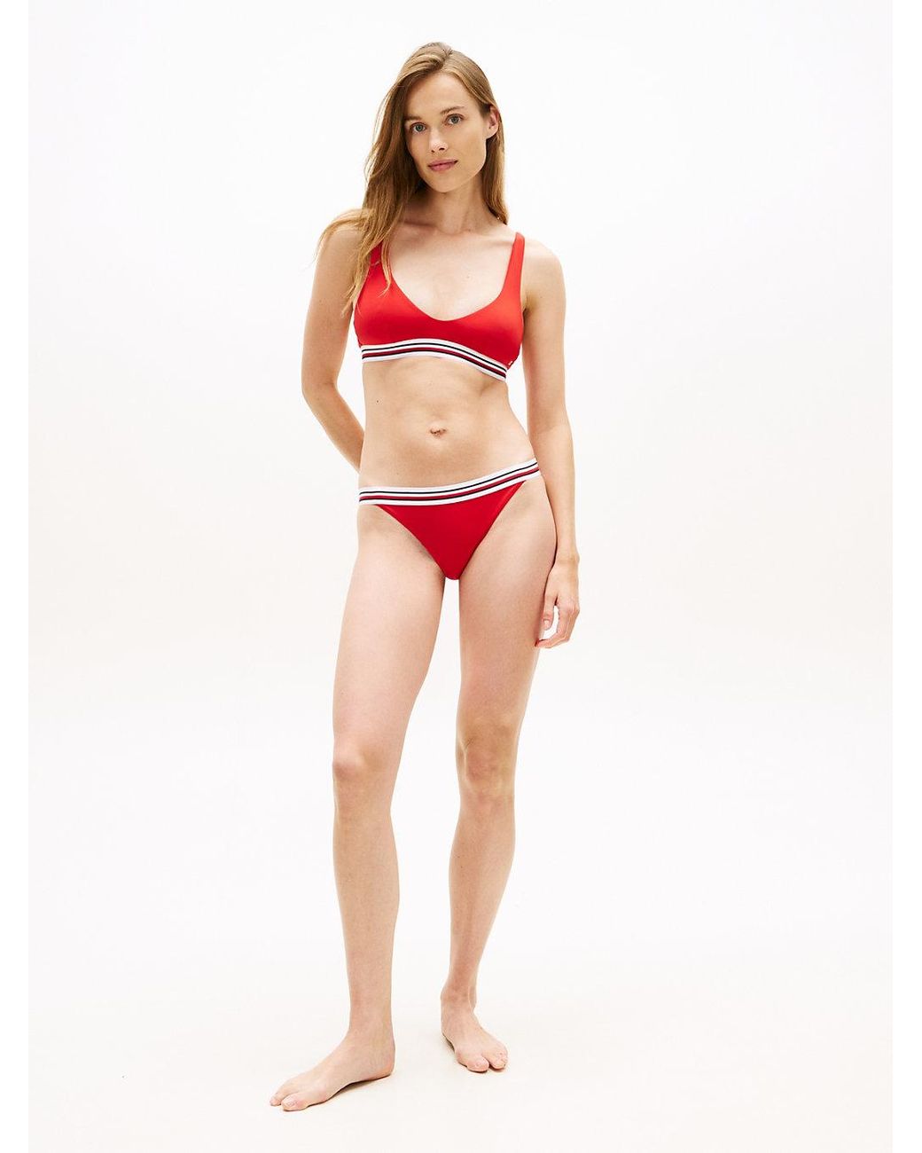 Tommy Hilfiger Red Global Stripe Bralette Bikini Top