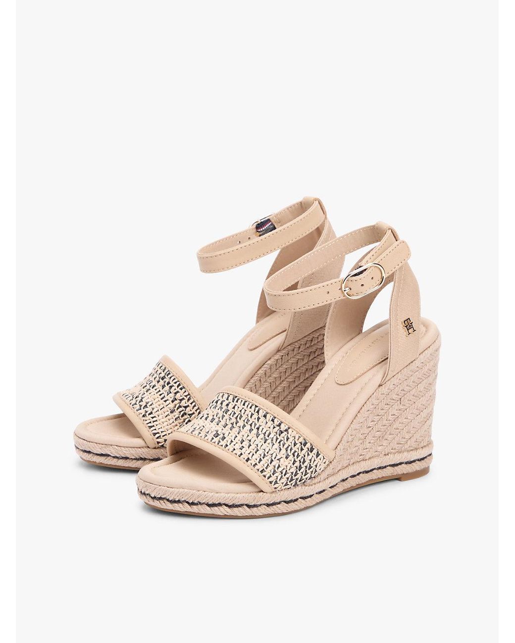 Tommy Hilfiger Natural Raffia Strap High Wedge Espadrilles