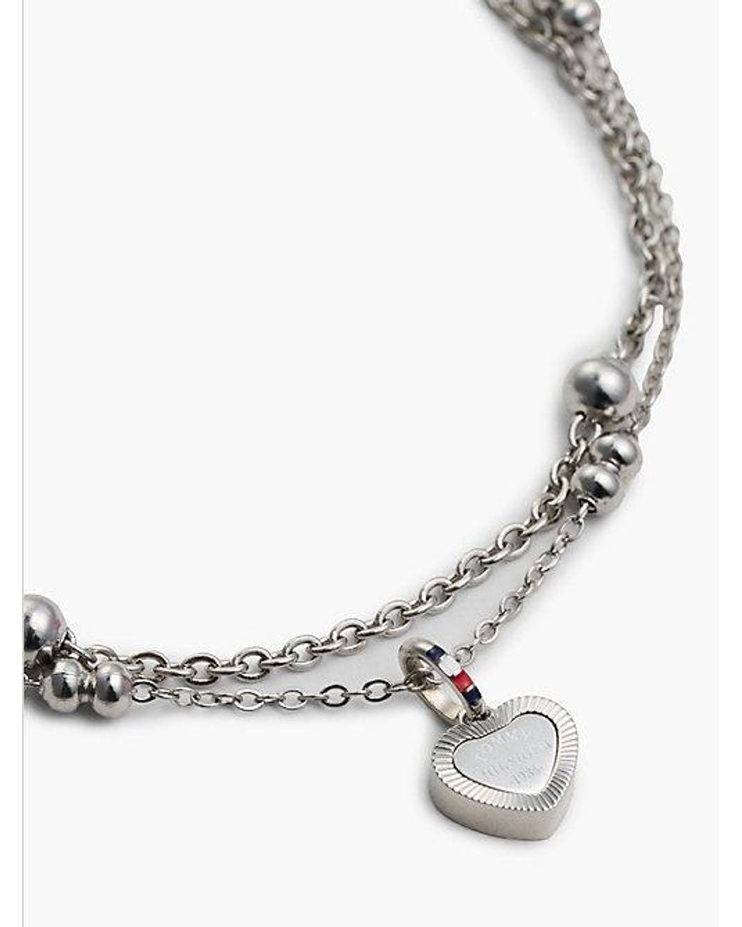 Tommy Hilfiger White Stainless Steel Heart Charm Layered Bracelet