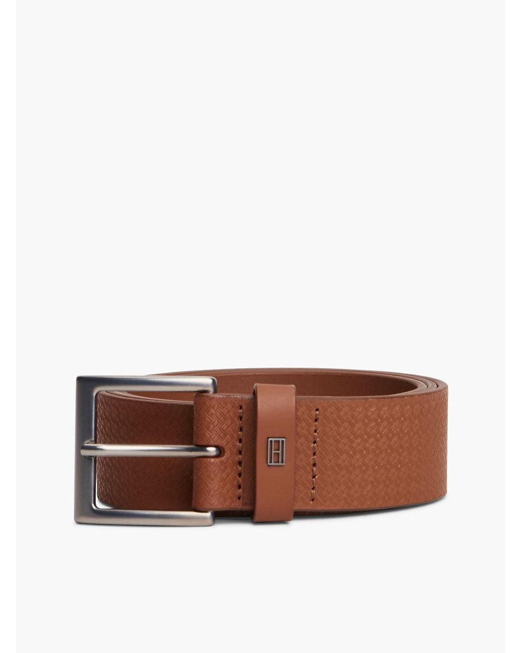 Tommy Hilfiger Brown Flag Print Square Buckle Leather Belt for men