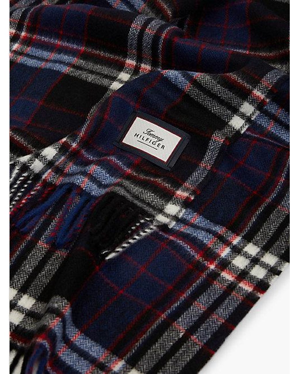 Tommy Hilfiger Blue Pure Wool Jacquard Check Scarf for men