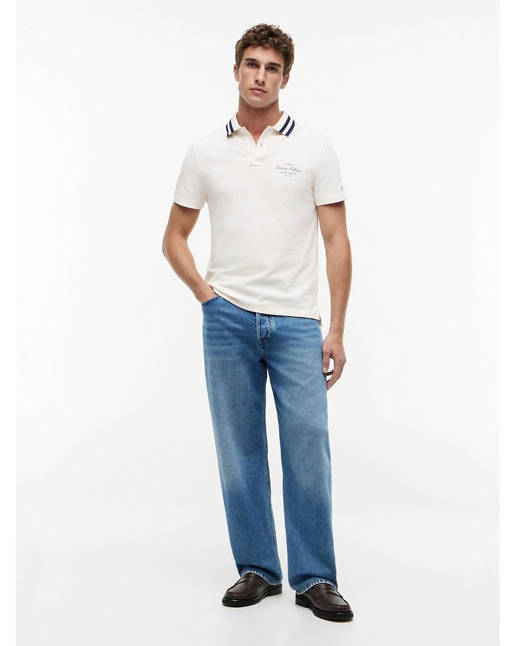 Tommy Hilfiger White Regular Fit Tipped Collar Jersey Polo Shirt for men