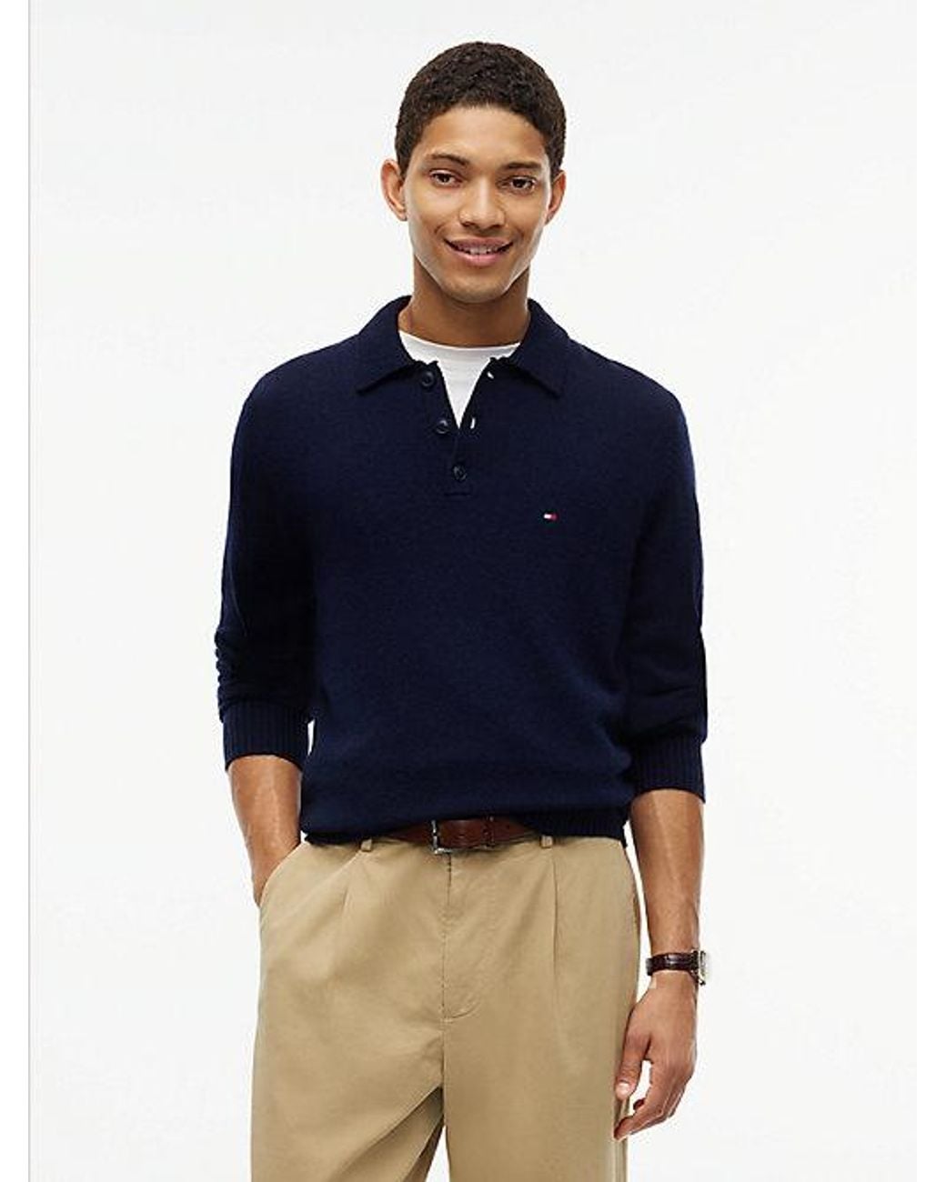 Tommy Hilfiger Blue Pure Lambswool Polo Jumper for men