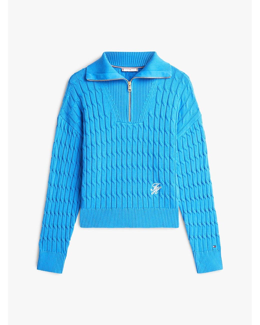 Tommy Hilfiger Blue Relaxed Cable Knit Quarter-Zip Jumper