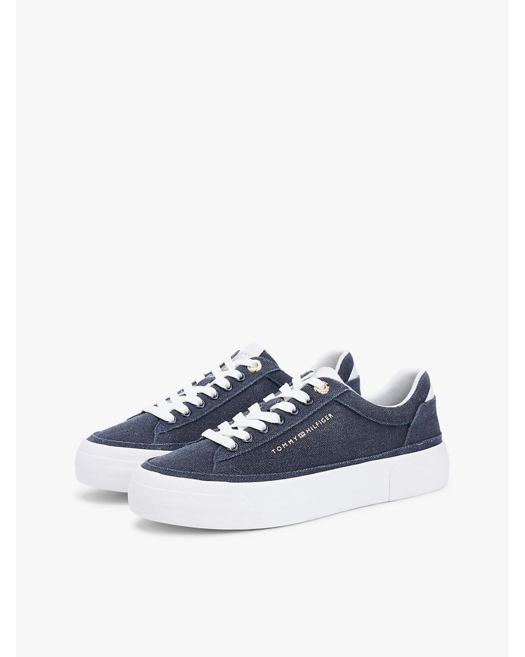 Tommy Hilfiger White Washed Canvas Platform Trainers