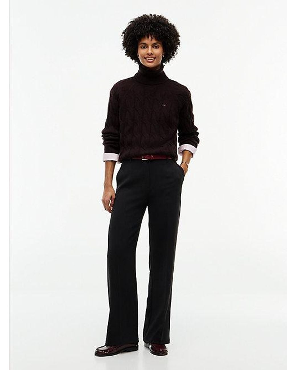 Tommy Hilfiger Black Chocolate Pure Wool Cable Roll Neck Jumper