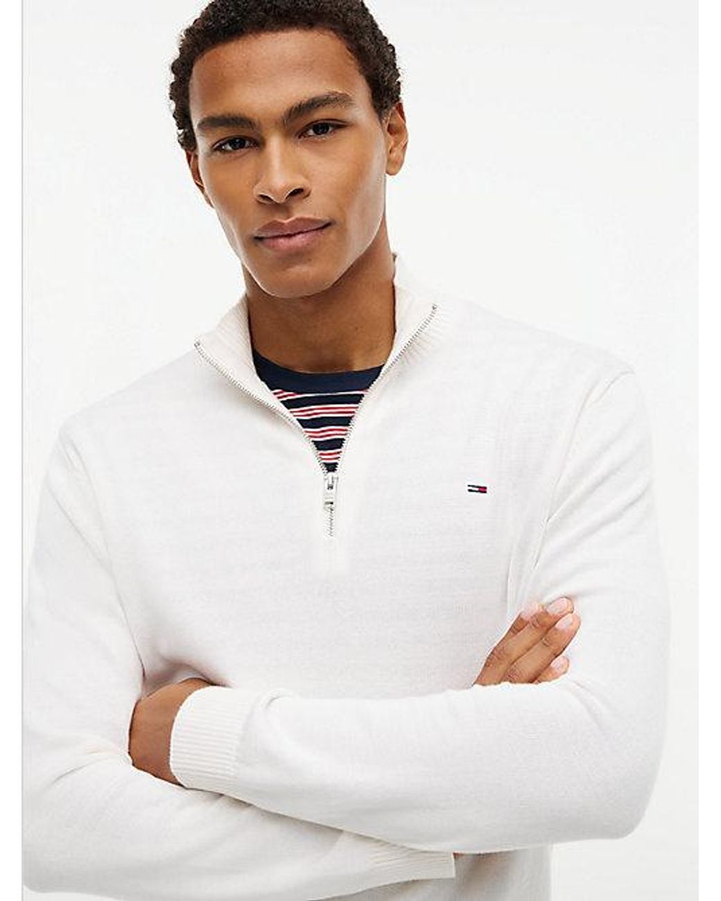 Tommy Hilfiger White Tommy Jeans Tommy Flag Lightweight Slim Quarter Zip Jumper for men
