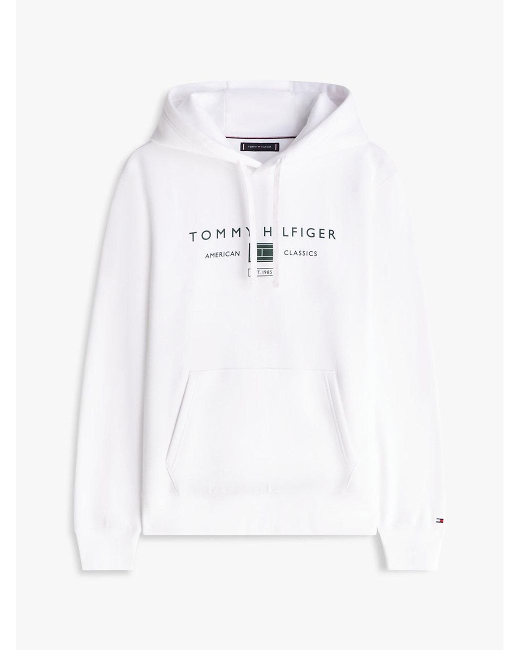 Tommy Hilfiger White Logo Terry Drawstring Hoody for men