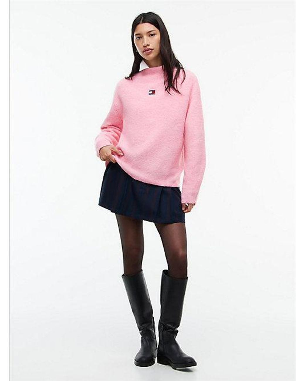 Tommy Hilfiger Pink Tommy Jeans Tommy Badge Mock Neck Jumper With Alpaca