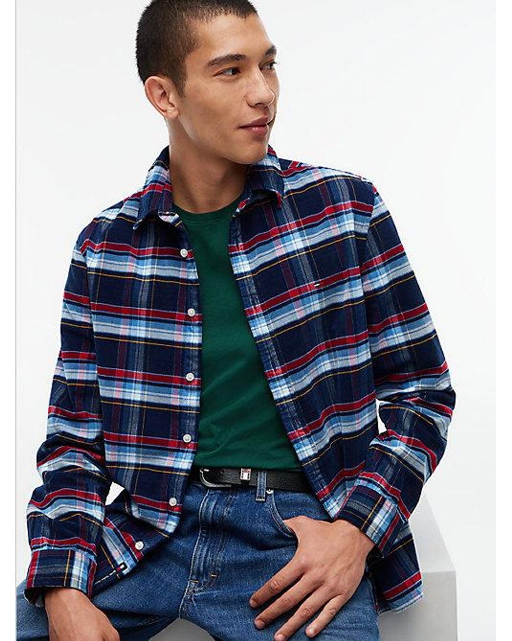 Tommy Hilfiger Blue Regular Fit Pattern Dobby Corduroy Shirt for men