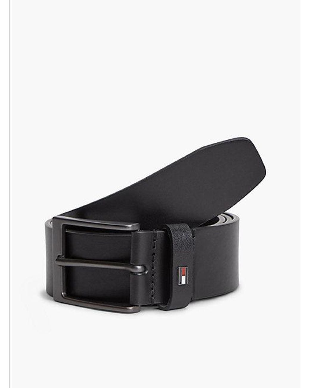 Tommy Hilfiger Black Leather Tonal Rectangular Buckle Belt for men