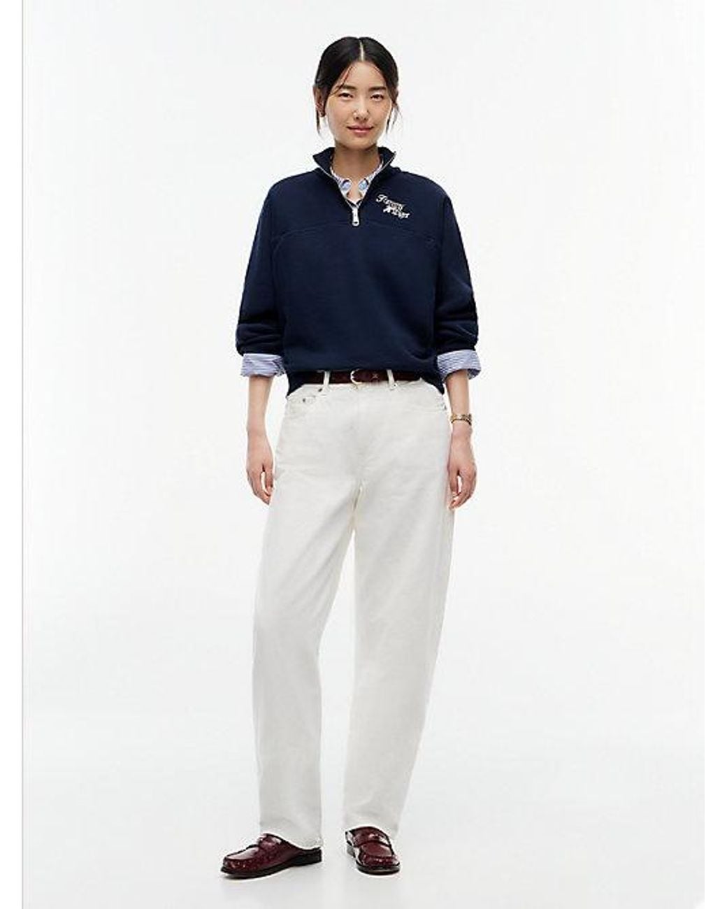 Tommy Hilfiger Blue Logo Relaxed Terry Quarter Zip Sweatshirt