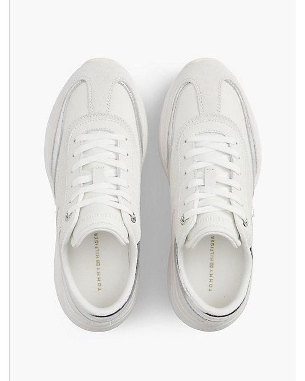 Tommy Hilfiger White Suede Th Monogram Metallic Trainers