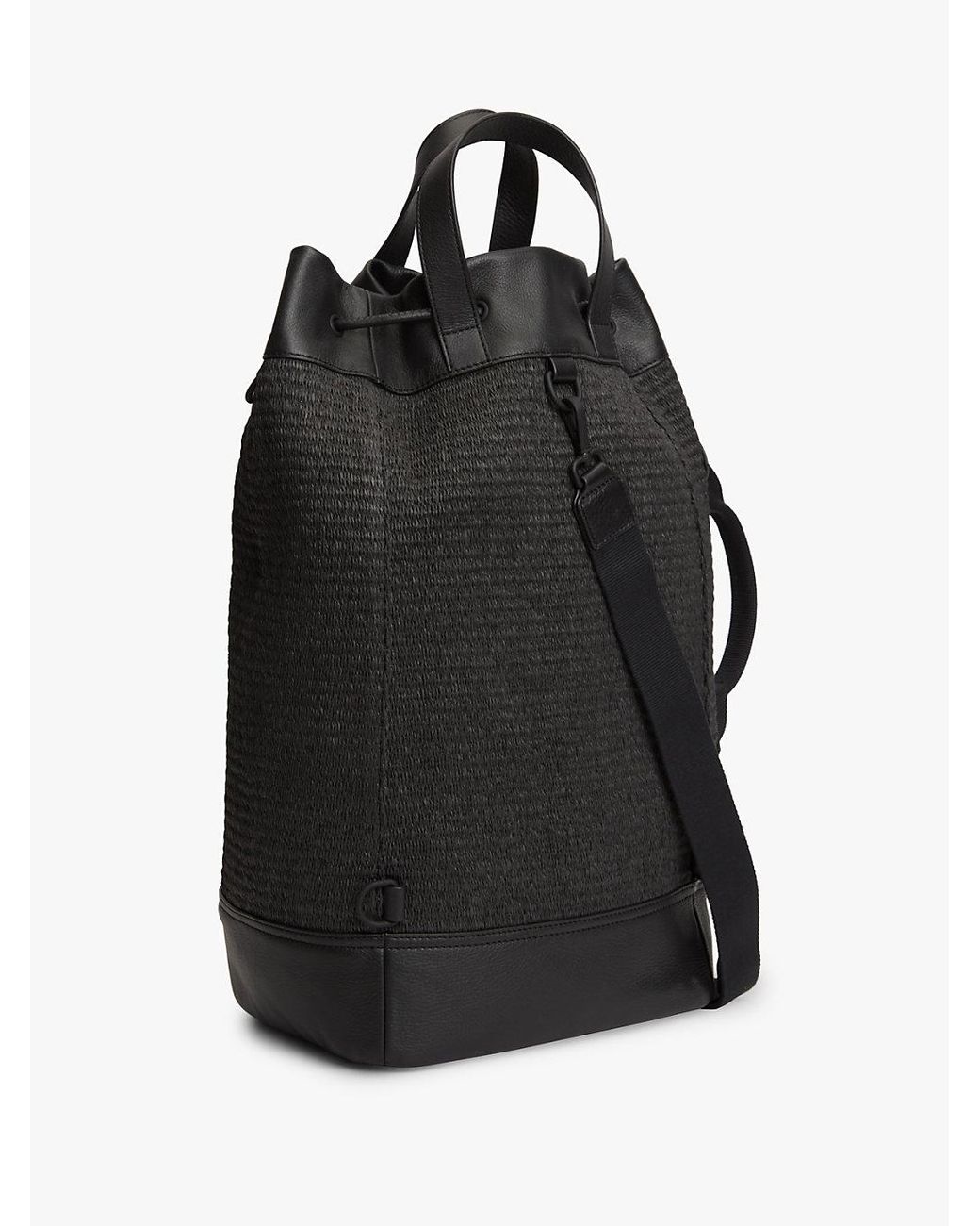 Tommy Hilfiger Black Raffia Drawstring Sling Bucket Beach Bag for men